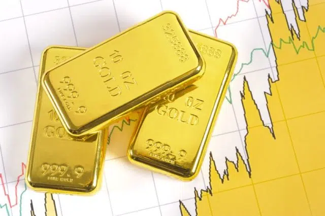 12674629 - three gold bars on chart