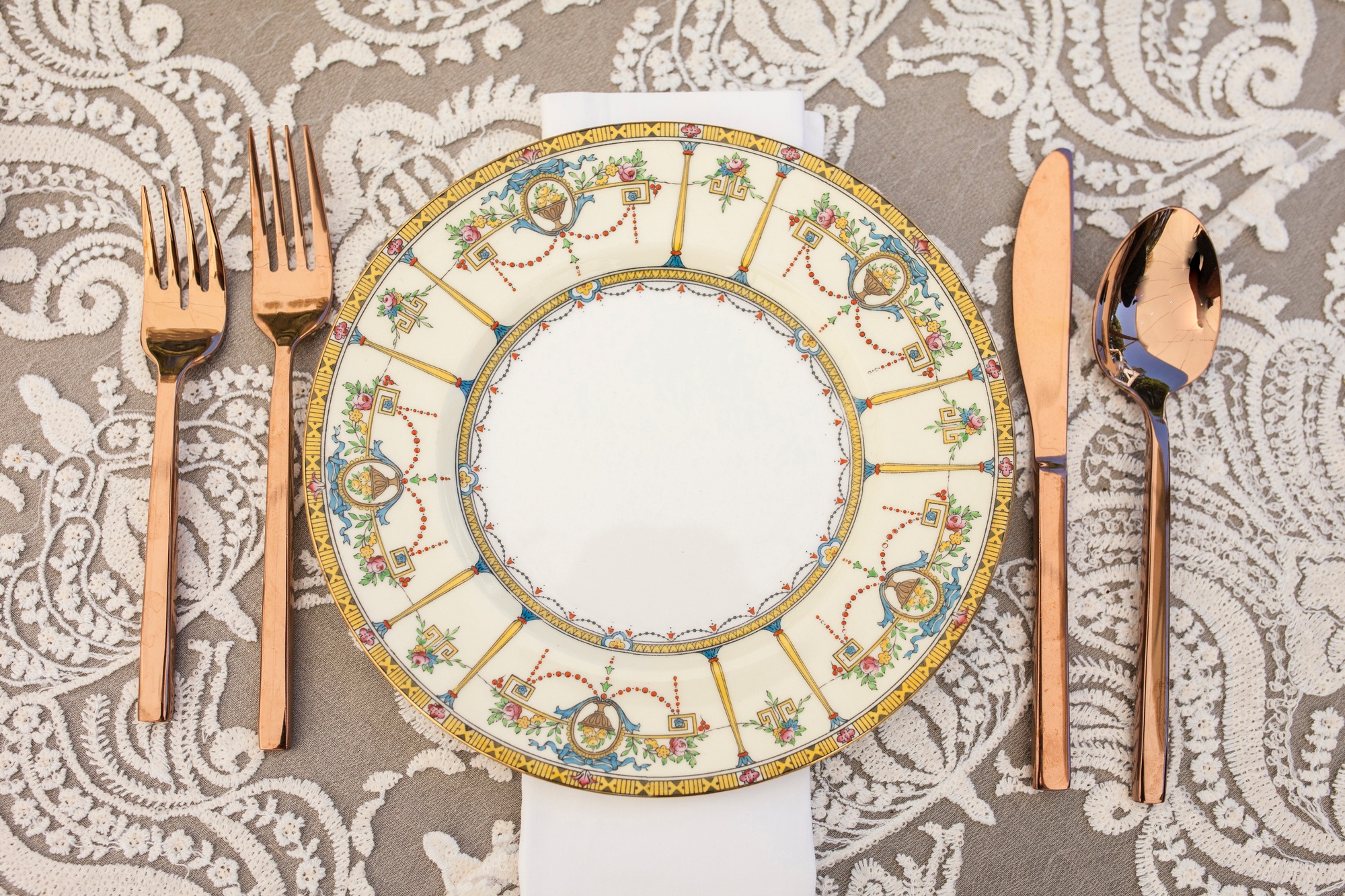 Antique place setting for dinner.
