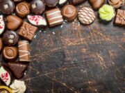 Chocolate sweets with nuts and various fillings.