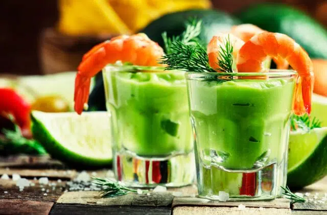 Shrimp cocktail with avocado sauce and lime Shrimp cocktail with avocado sauce and lime