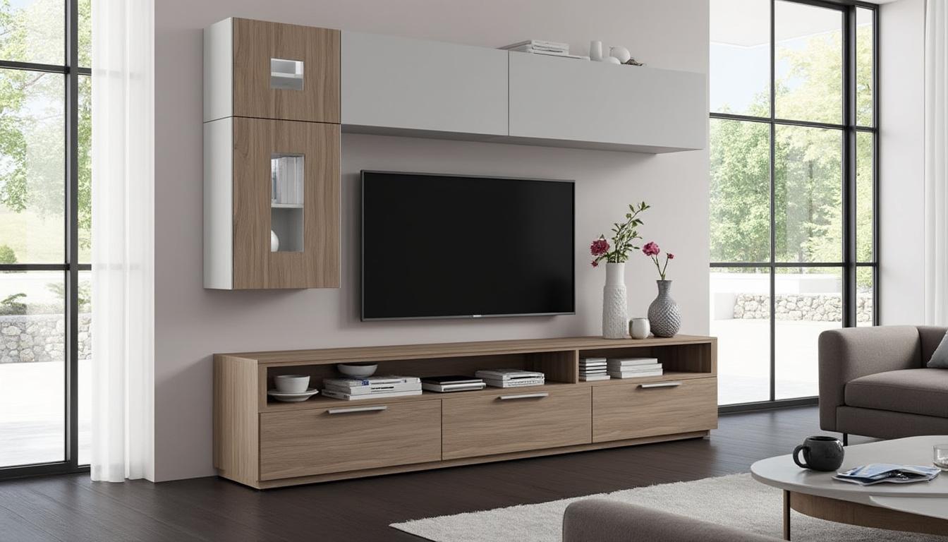 découvrez le meuble tv forum 9837patv en chêne dakota, une pièce au design élégant alliant style moderne et fonctionnalité pratique pour sublimer votre salon.