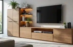 Le meuble TV Forum 9837PATV chêne Dakota : fusion parfaite entre style et fonctionnalité découvrez le meuble tv forum 9837patv en chêne dakota, un alliage harmonieux de style moderne et de praticité. son design élégant et son espace de rangement optimisé font de ce meuble l'élément idéal pour sublimer votre salon tout en gardant une ambiance chaleureuse.