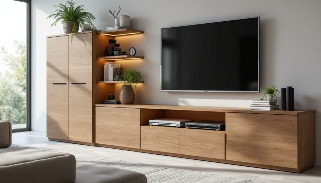 Le meuble TV Forum 9837PATV chêne Dakota : fusion parfaite entre style et fonctionnalité découvrez le meuble tv forum 9837patv en chêne dakota, un alliage harmonieux de style moderne et de praticité. son design élégant et son espace de rangement optimisé font de ce meuble l'élément idéal pour sublimer votre salon tout en gardant une ambiance chaleureuse.