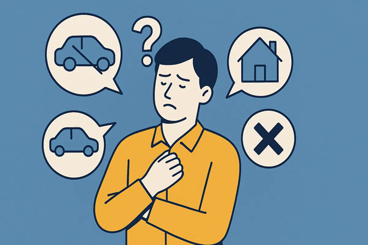 Personne confuse entourée de symboles assurance