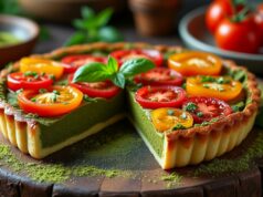 découvrez une expérience gustative inédite avec notre tarte tatin tomate claire au matcha. cette combinaison audacieuse de tomates caramélisées et de matcha délicat ravira vos papilles. un dessert original qui marie tradition et modernité, idéal pour surprendre vos invités !