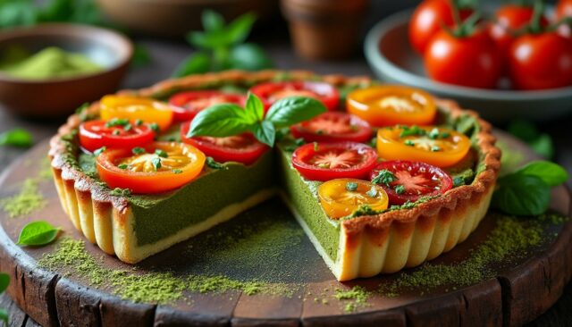 découvrez une expérience gustative inédite avec notre tarte tatin tomate claire au matcha. cette combinaison audacieuse de tomates caramélisées et de matcha délicat ravira vos papilles. un dessert original qui marie tradition et modernité, idéal pour surprendre vos invités !