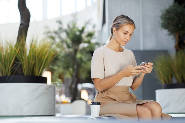 Checking messenger on phone Checking messenger on phone