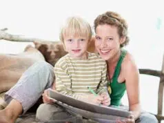 mother and son are painting