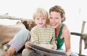 mother and son are painting
