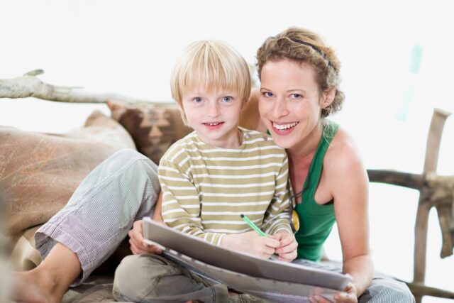 mother and son are painting mother and son are painting