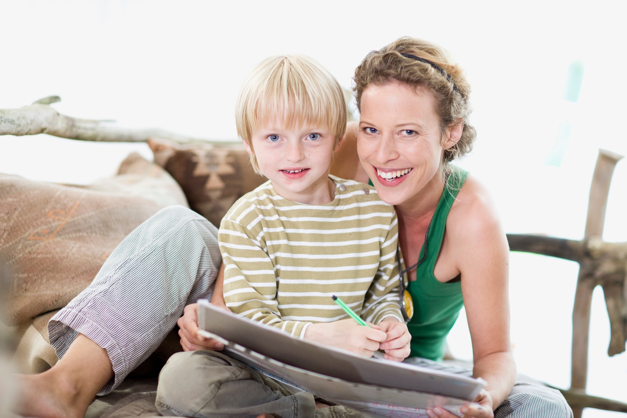 mother and son are painting