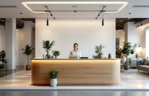 découvrez comment créer une ambiance chaleureuse et accueillante grâce à une banque d'accueil pour stand bien conçue, idéale pour attirer et fidéliser vos visiteurs.