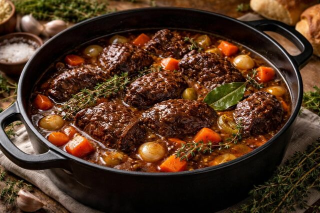 apprenez à préparer une délicieuse daube de joue de bœuf avec cette recette traditionnelle, parfaite pour un repas savoureux et réconfortant.