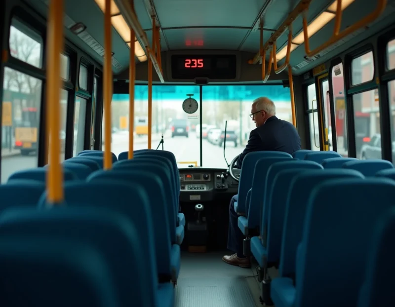 Conducteur de bus assurant la ligne 235 avec affichage de destination en journée calme hors vacances scolaires
