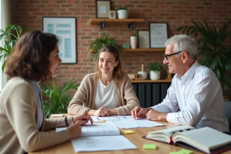 Équipe pluridisciplinaire d'un ESSMS en discussion collaborative autour d'une évaluation qualité sans stress