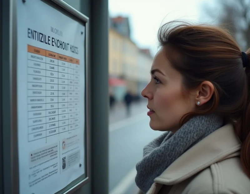 Femme consultant les horaires du bus 235 affichés à l'abribus avec les jours fériés et vacances scolaires