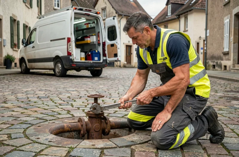 Plombier d'urgence des Ets Marchal intervenant sur un réseau d'eau à Gray